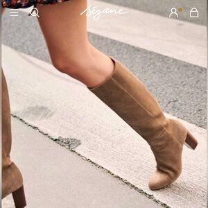 Sezane Lea knee high boots Taupe Suede